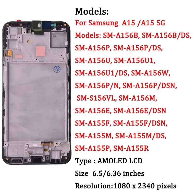 AMOLED For Samsung A15 4G SM-A155F LCD Display Touch Screen Digitizer Assembly For Samsung A15 5G A156 SM-A156B LCD