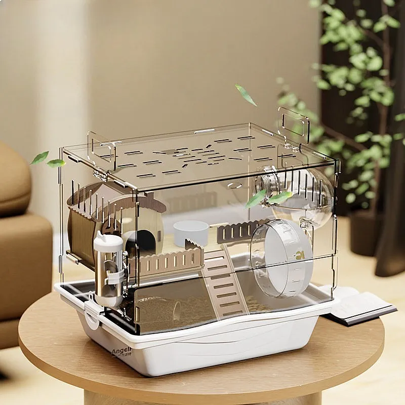 Clear Acrylic Hamster Cage Spacious Transparent Habitat for Syrian Bear Chew-Proof Panoramic View view 6