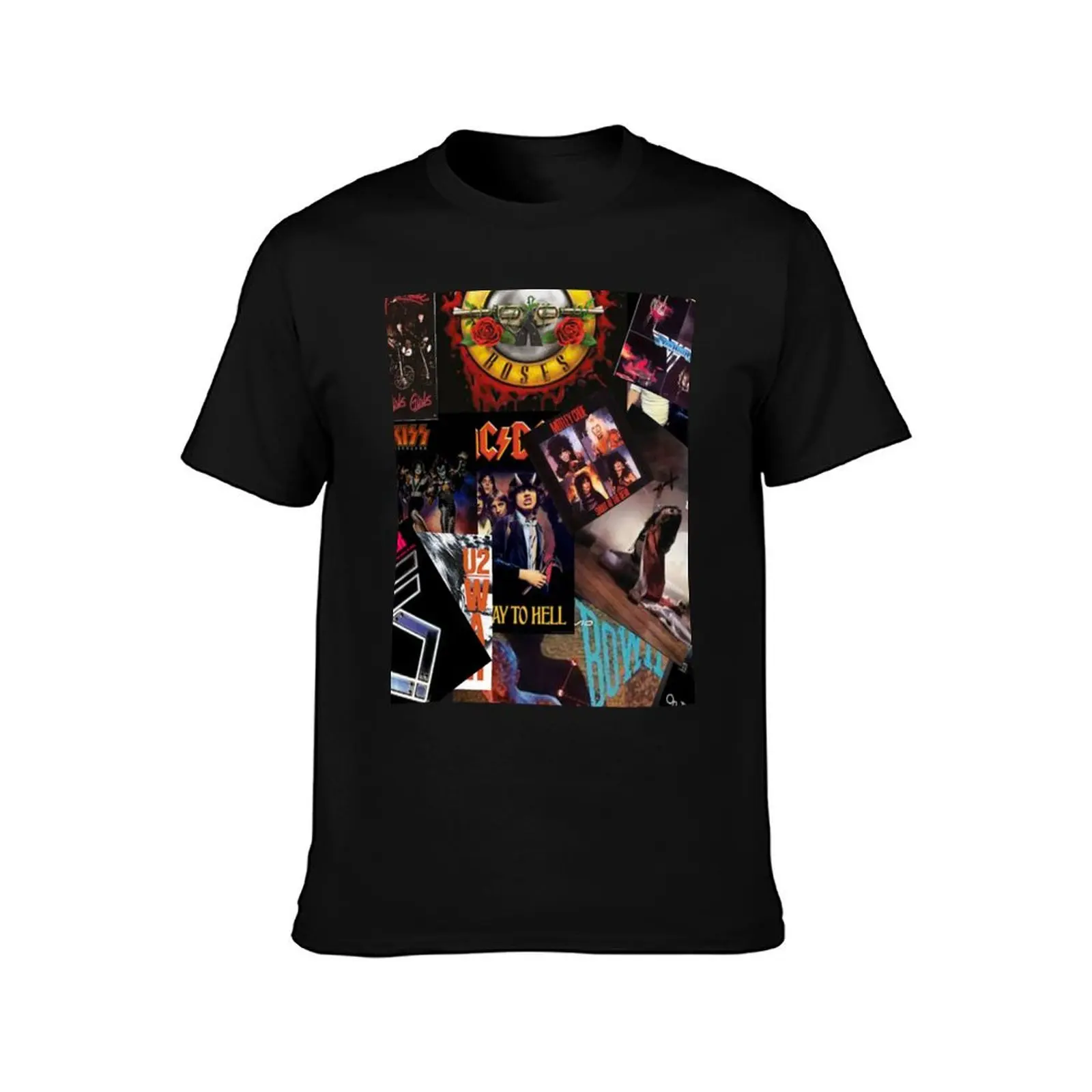 1980s rock bands collage T-Shirt Casual Graphic Print Tee T-Shirt