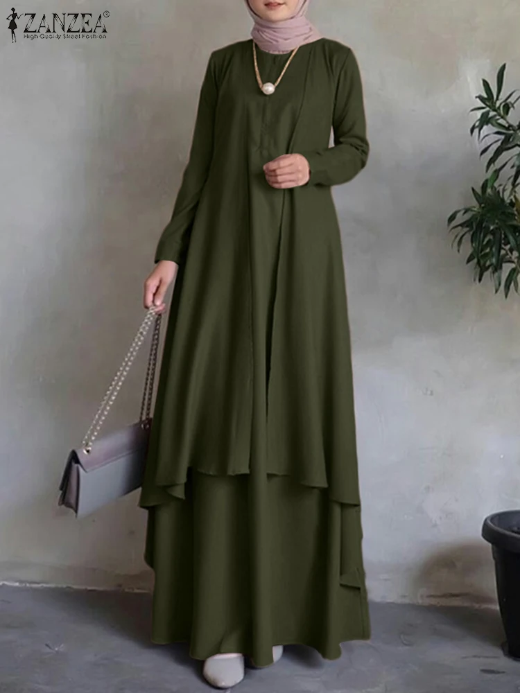 ZANZEA Autumn Fashion Muslim Dress Women Long Sleeve Abaya Sundress Casual Loose Islamic Clothing Eid Mubarek Vestidos Oversized