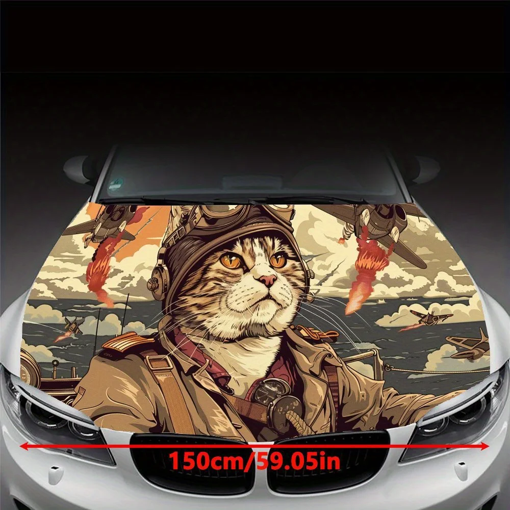 Combat stance kitten Print car hood stickers, waterproof self-adhesive, scratch resistant, easy to stick, durable car PVC sticke