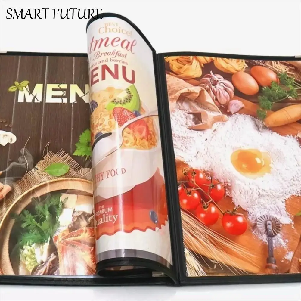 

Foldable PVC Transparent Menu Cover Reusable Metal Corners A4 Menu Paper Holder Waterproof Double Panels