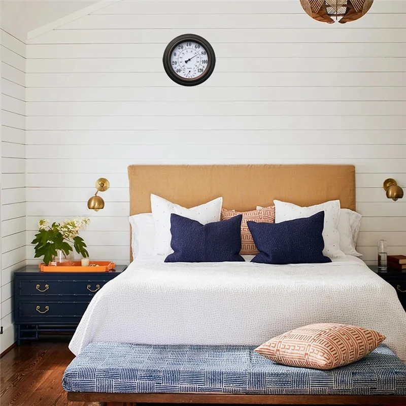 T82C Hot Sale-20Cm Antique Indoor Outdoor Thermometer Hygrometer Temperature Humidity Meter Wall Clock Thermometer For Home Deco