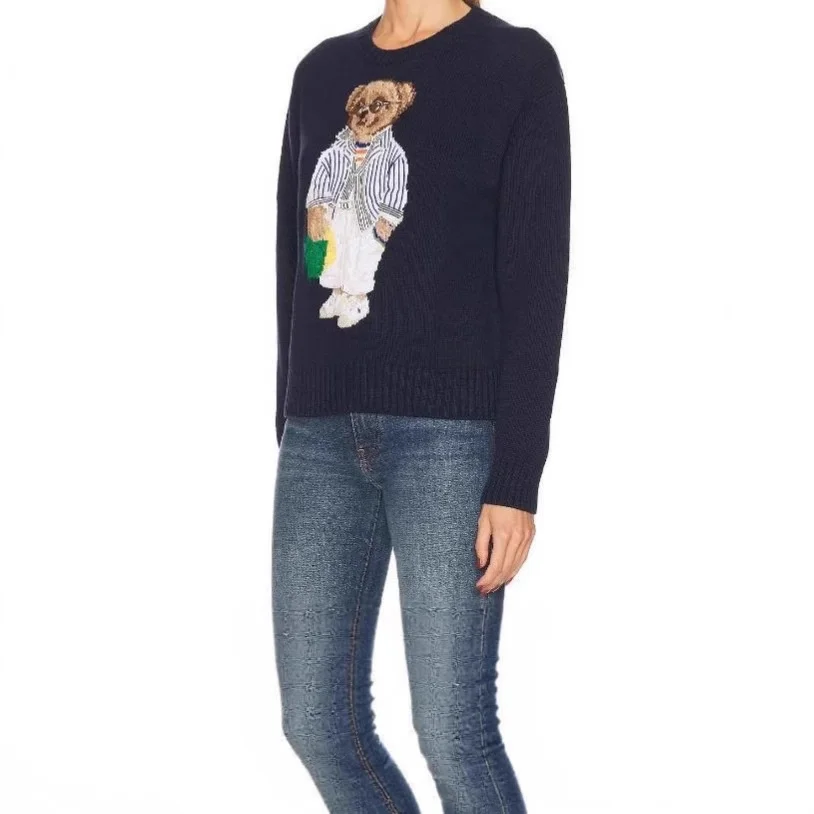 

Тяжелый новый женский вязаный свитер с мультяшным медведем, свободный крой с вышивкой, американская хлопковая пряжа, зимняя мода