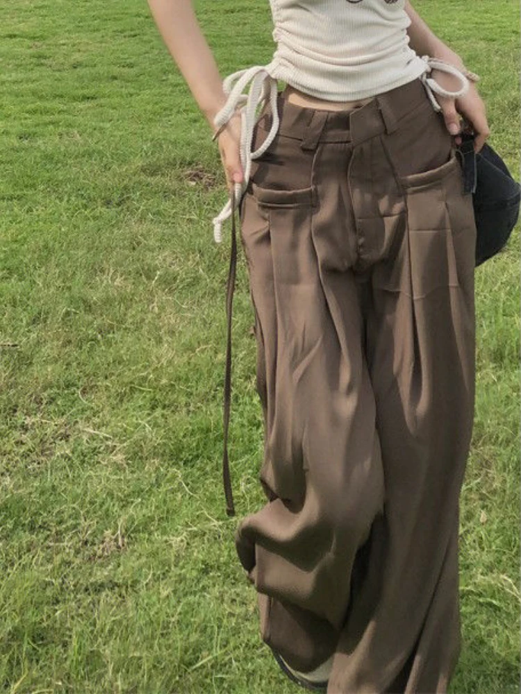 Vintage Y2K Wide Leg Pants Women White Strappy Designer Streetwear Baggy Pants Female High Waist Korean Fashion Pants 2023 New
