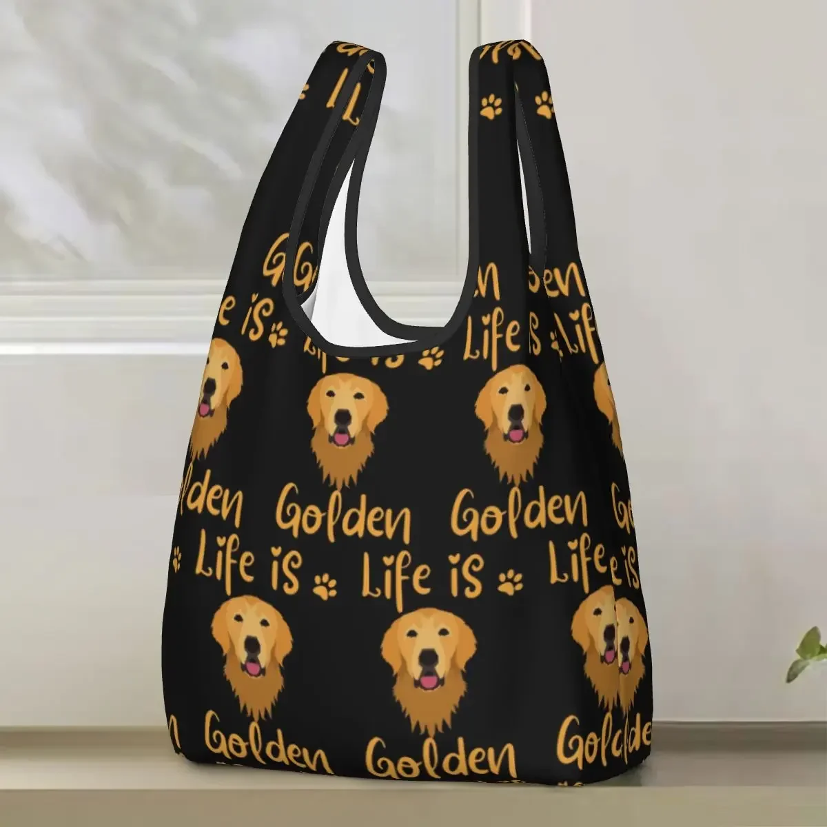 GOLDEN RETRIEVER Quote Shopping Bag Portable Tote Bags Reusable Shoulder Shopper Bag Groceries Handbag