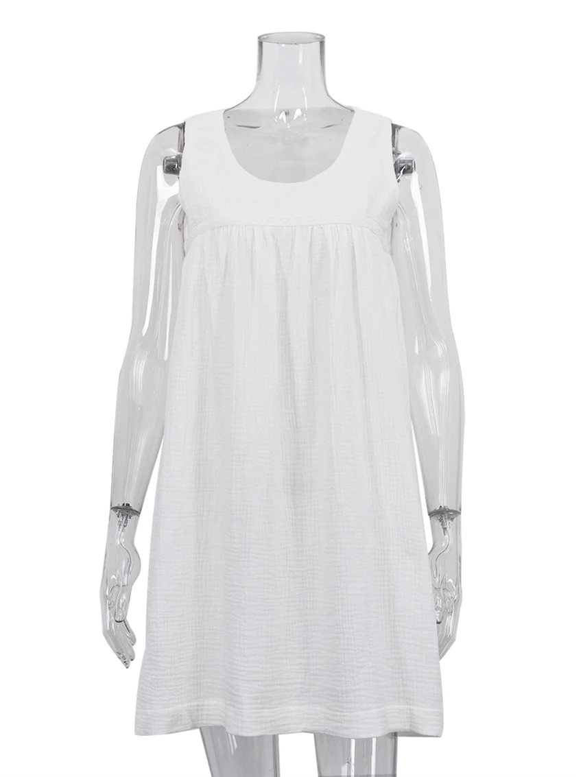 Marthaqiqi New Summer Female Nightgowns Sexy Backless Sleepwear O-Neck Nightwear Casual Mini Dress Loose Home Clothes For Women