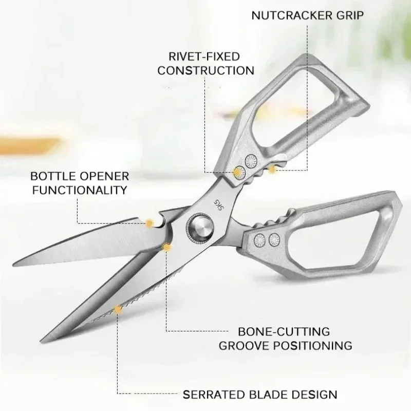 WXCOO Edelstahl-Küchenschere, multifunktionaler Obst- und Gemüseschäler, SK5-Spezialschere mit rutschfestem Griff – Detail 5