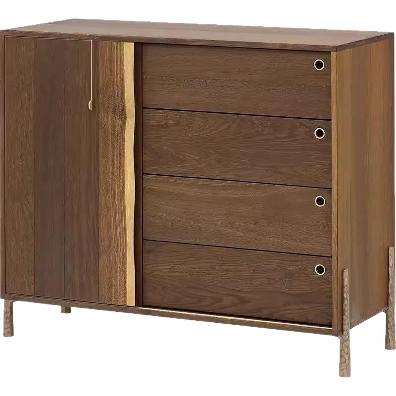 Nordic solid wood dining side cabinet, medieval storage cabinet, retro oak