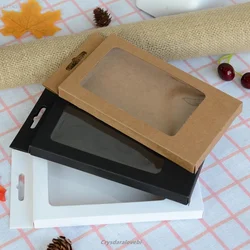 30pcs 4 Sizes Black Kraft Paper Box with Pvc Window for Mobile Phone Case Universal Phone Box Retail Phone Case Packaging Box