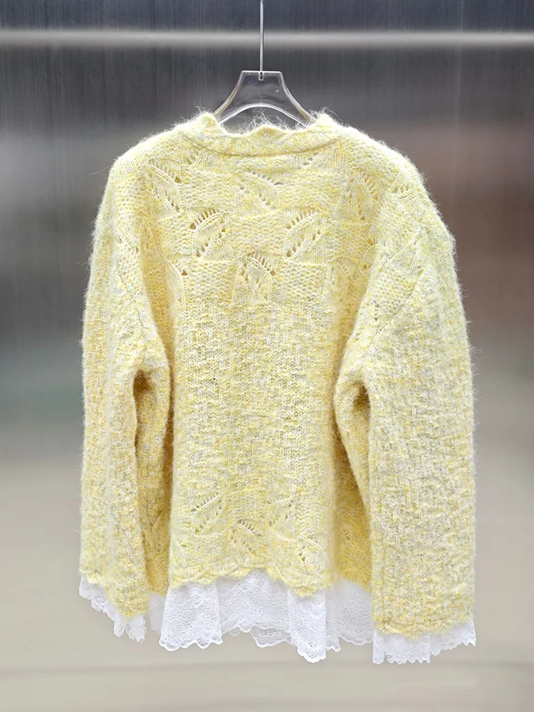 2025秋冬 レディース フォックスファーコート セーター 天然フォックスファーストリップ縫い付け ターコイズセーター アウター ホットセール