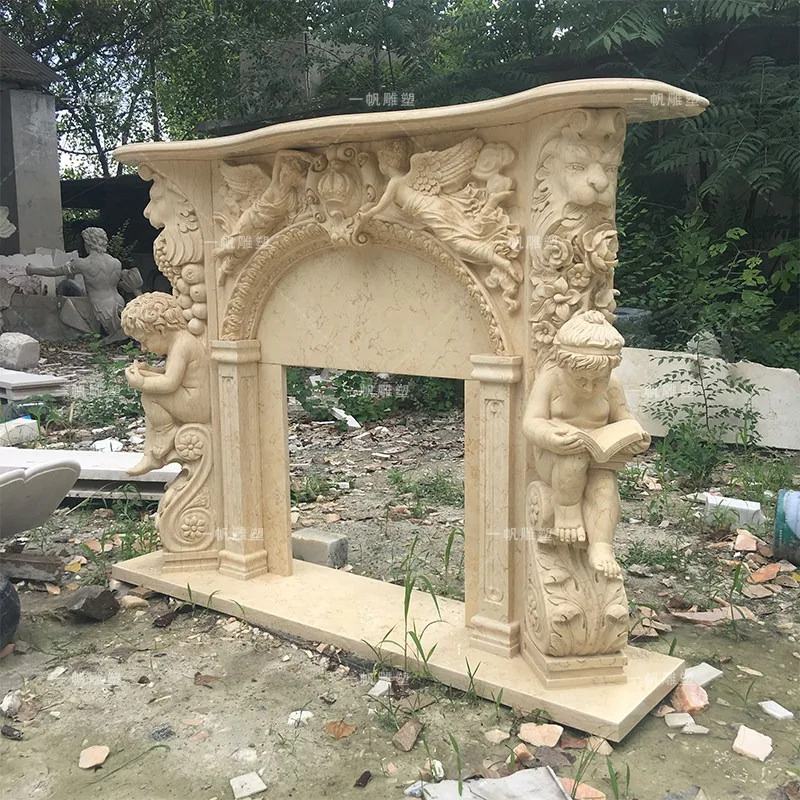 Marble fireplace French European retro stone stone carving character fireplace French angel decorative cabin