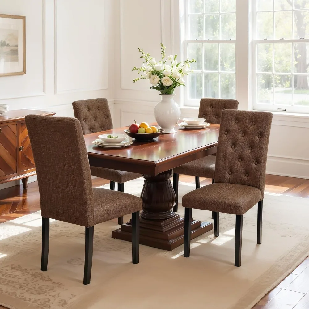

YI Dining Chairs Set of 4, Button Tufted Upholstered Fabric Dining Room Chairs with Solid Wood Legs, Modern Parsons Chair S