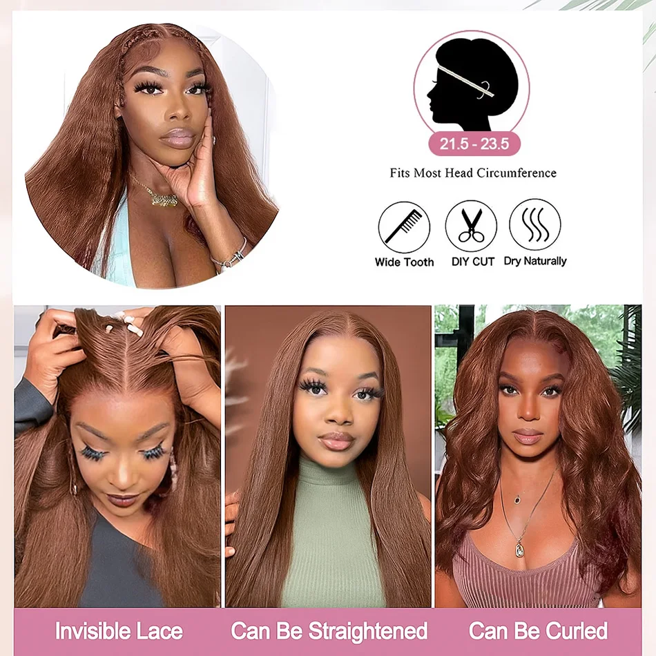 الشوكولاته براون غريب مستقيم 13x6 الدانتيل الشفاف الجبهة خصلات الشعر المستعار الإنسان 16-30 بوصة قبل قطعها شعر الإنسان الدانتيل شعر مستعار أمامي