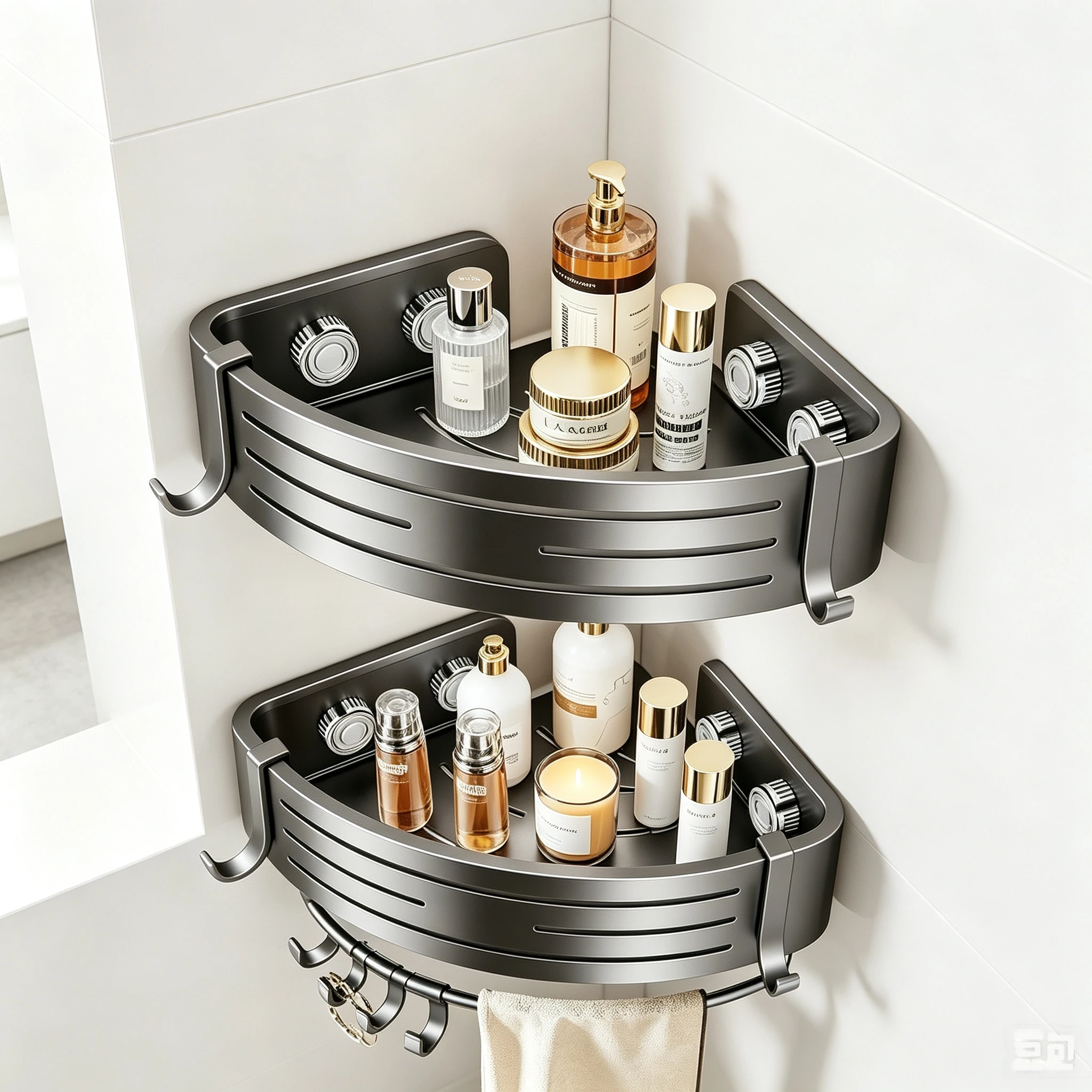 Stick-on Suction Cup No-Drill Bathroom Corner Shelf