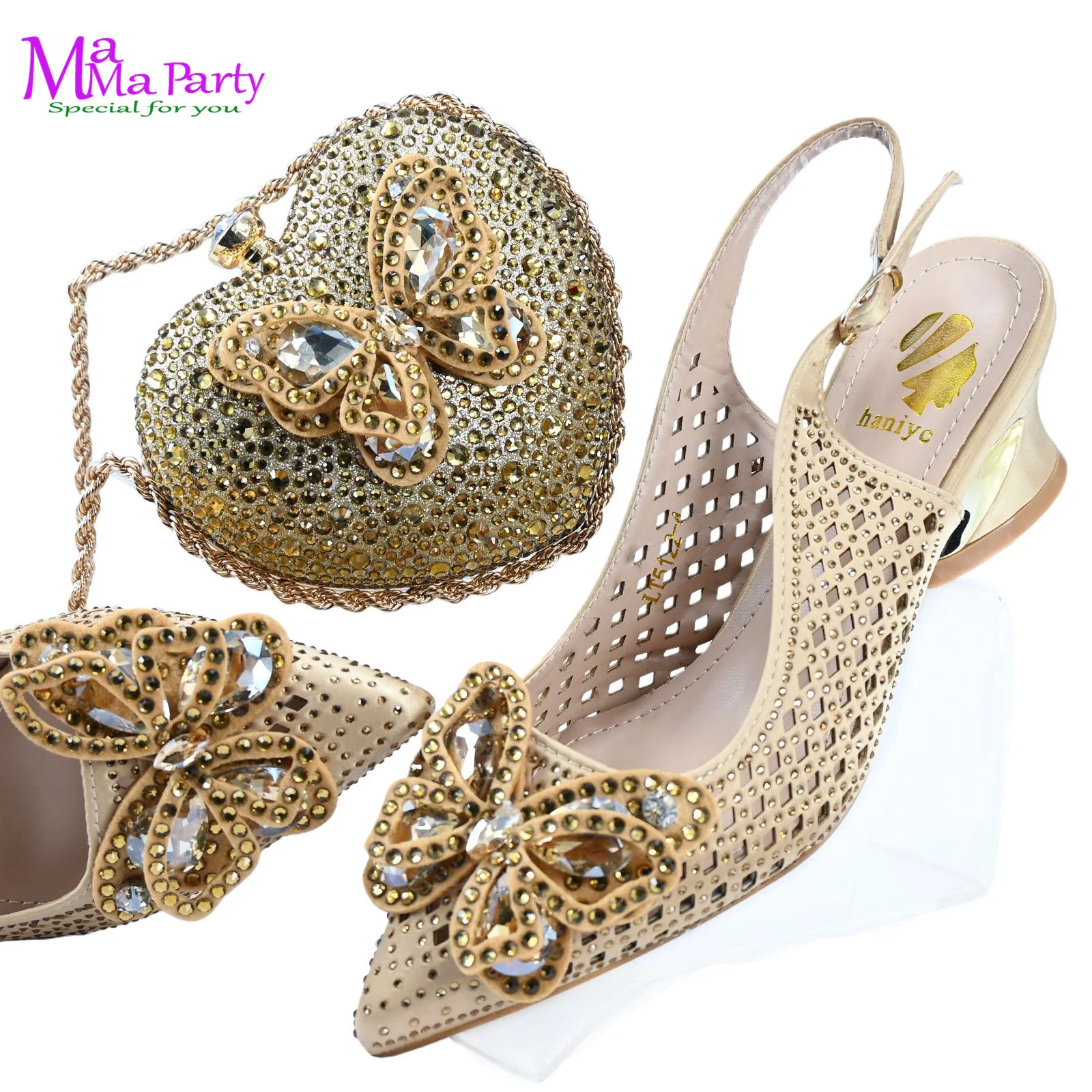 Comfortable Heels New Arrivals African Women Shoes and Bag Set in Gold Color High Quality New Coming for Wedding