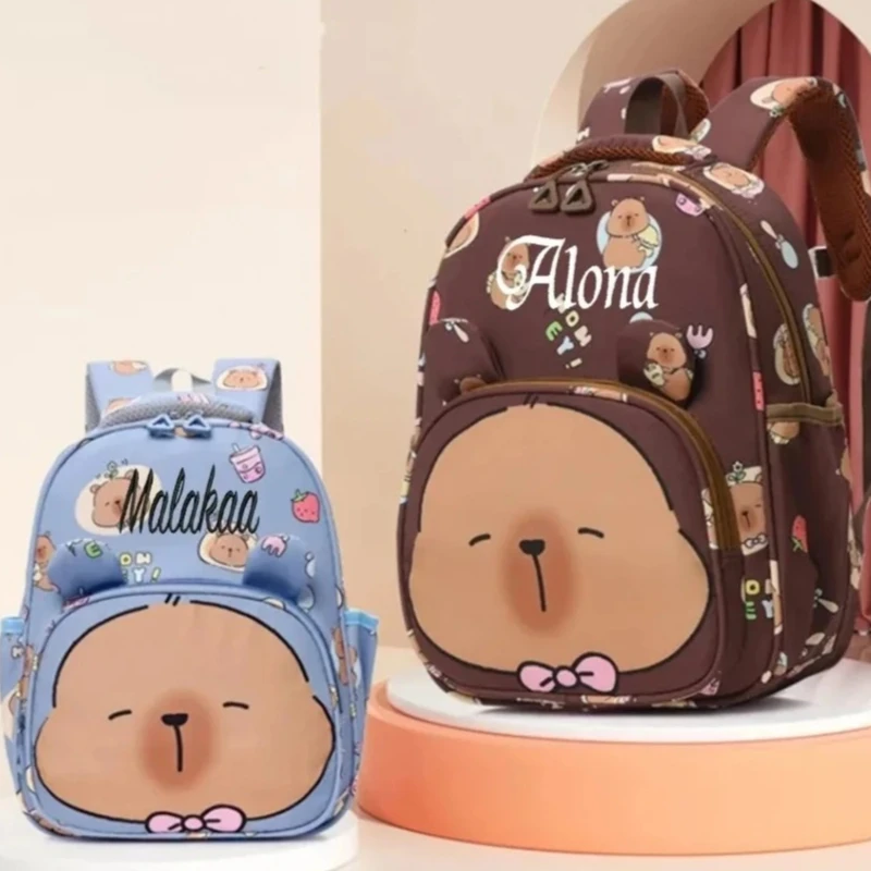 Customized Name Cute Capybara Cartoon Children's Backpack -Lightweight Kindergarten Schoolbag Perfect Gift for Toddler's Outside