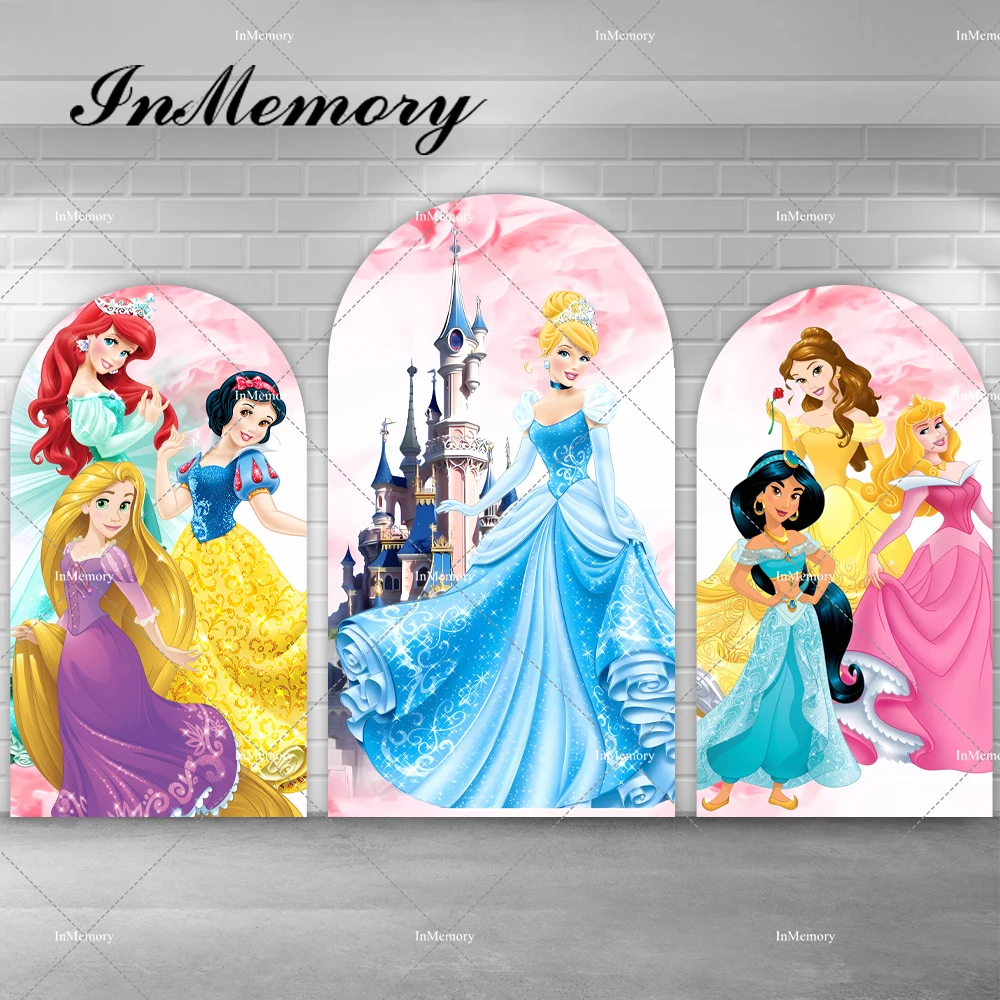 

Castle Fairy Princess Arch Backdrop Cover for Girls Baby Shower Birthday Party Cinderella Ariel Belle Jasmine Chiara Backgrounds