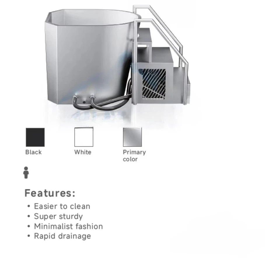 Custom Freestanding All-in-one Cold Plunge Tub with Integrated Chiller, Stainless Steel, CE Certified