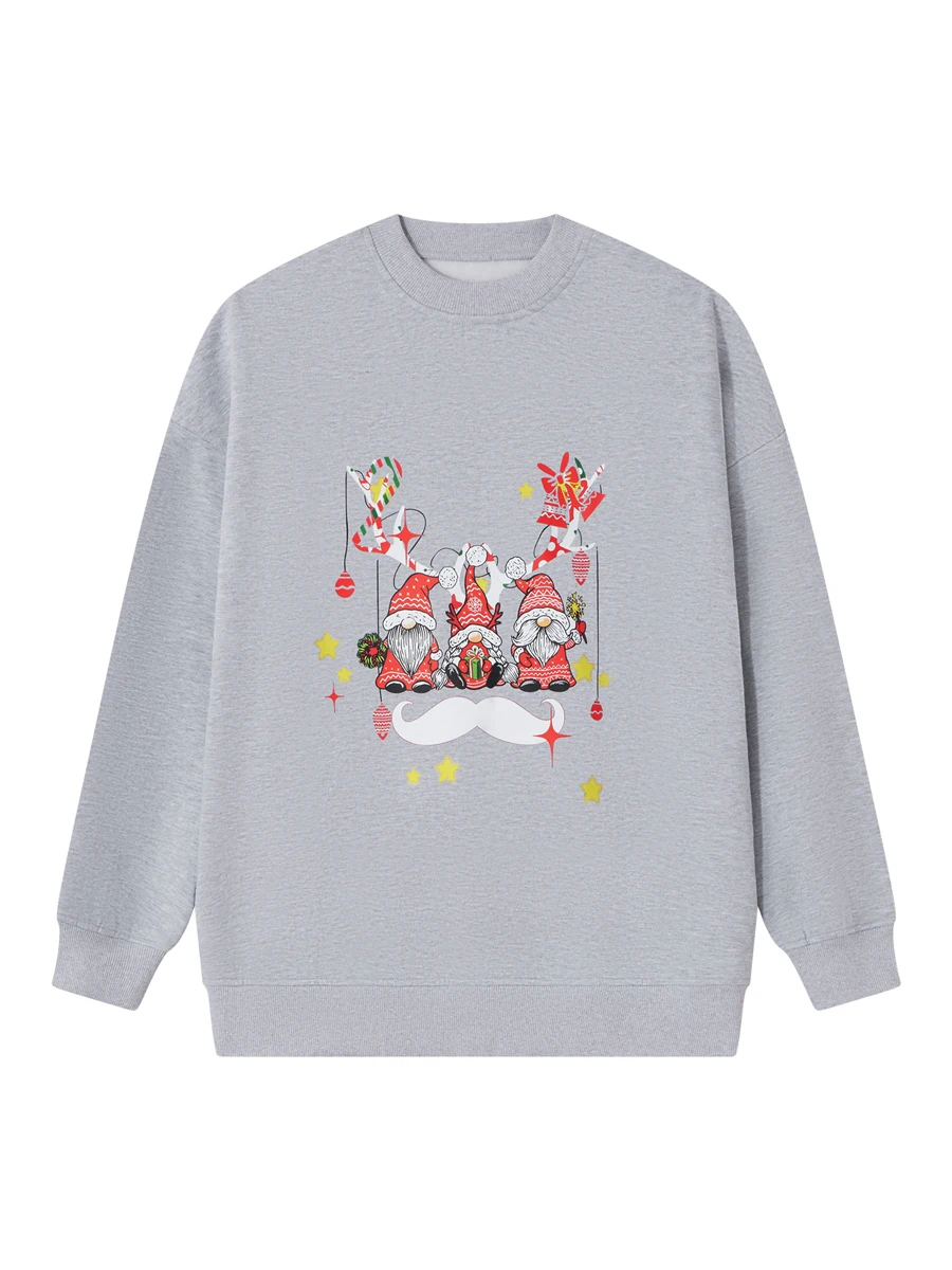 Women Cute Sweatshirts Christmas Gnome Print Loose Pullovers Casual Fall Long Sleeve Tops Autumn Streetwear