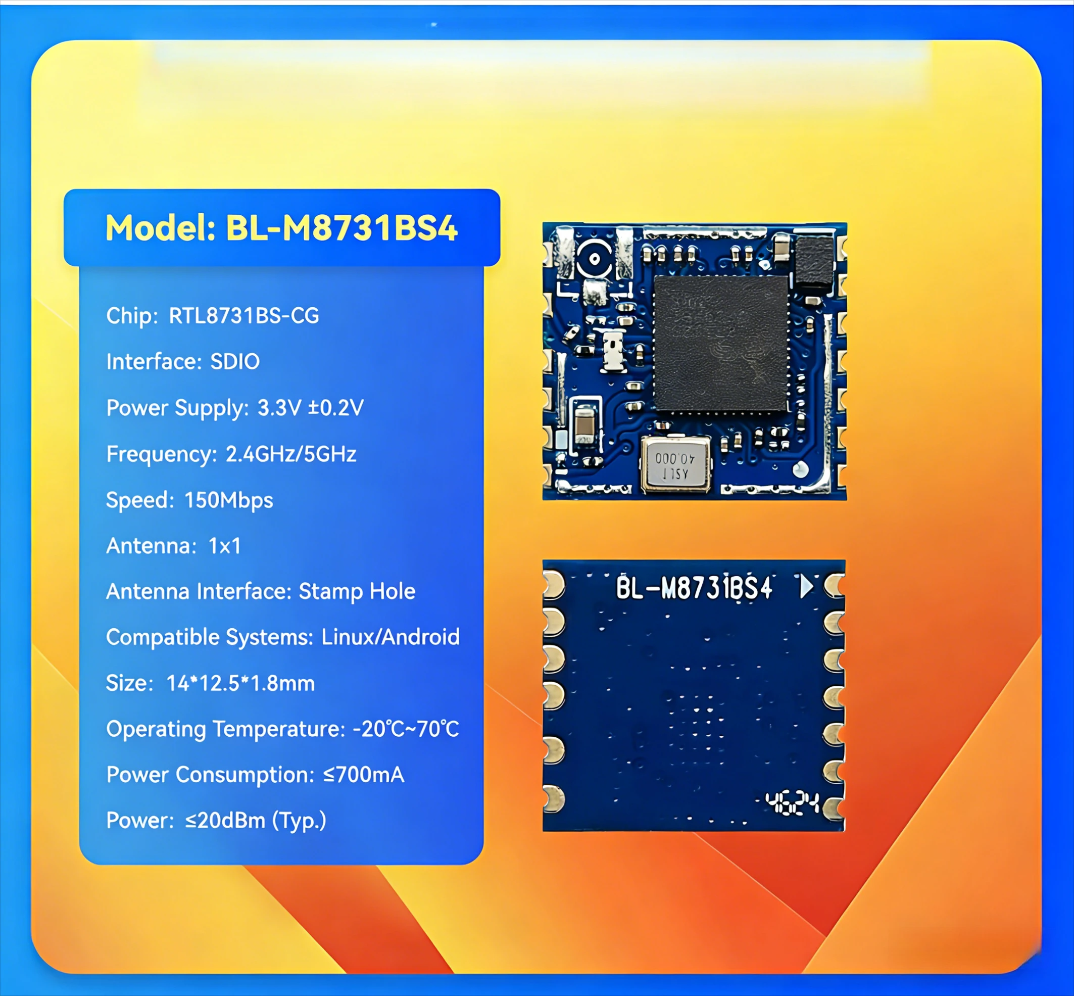 M8731BS4 For Realtek RTL8731BS-CG Dual Band 5G WiFi Module SDIO Wireless Module for Drone FPV Video Transmission
