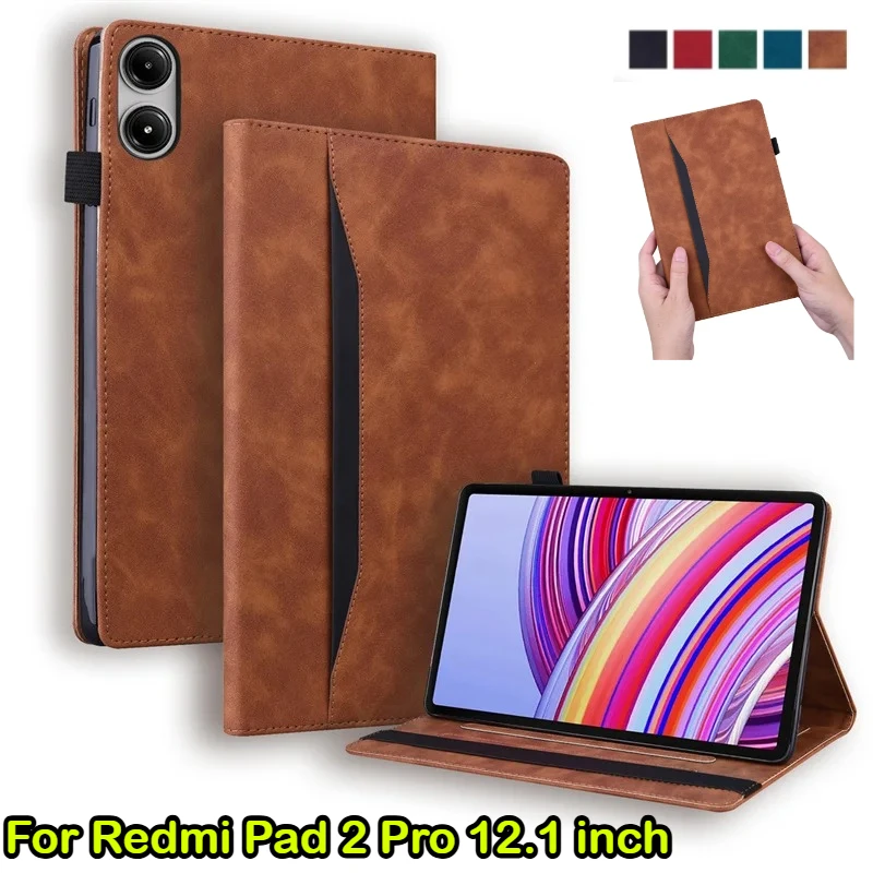 

Luxury PU Leather Wallet Tablet Case for Redmi Pad 2 Pro Case 12.1" 2025 Poco Pad 12.1" Skin Feel Folding Stand Shockproof Cover