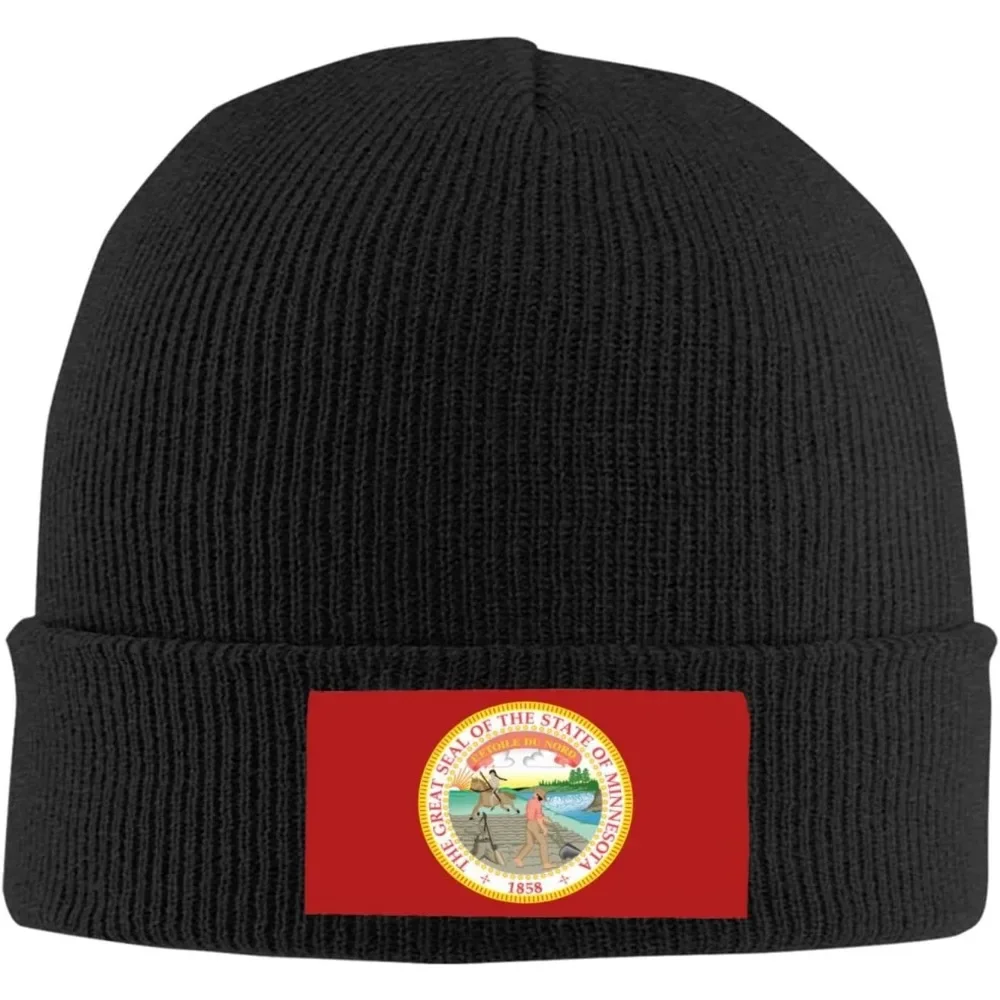 State Seal of Minnesota Knitted Hat  Wool Cap - Velvet Patch Section,Soft and Skin-Friendly, Lightweight  Warm.