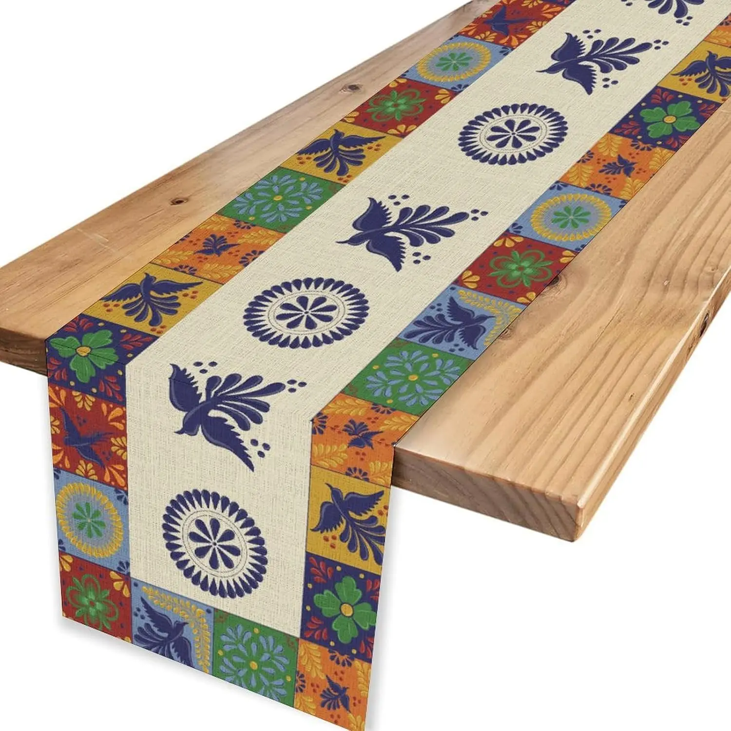 Mexican Dia De Los Muertos Table Runner Fiesta Decor Floral Bird Talavera Ceramic Tiles Kitchen Dining Table Runner Party Decor
