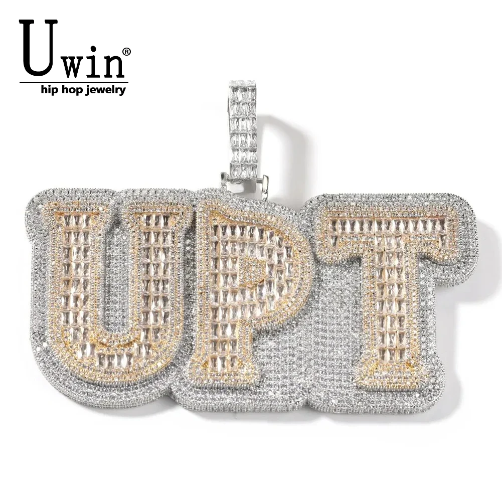 

Uwin Custom Big BaguetteCZ Nameplate Pendant Necklace Micro Paved Out 5A Cubic Zirconia Letters Chain Necklace Hiphop Jewelry