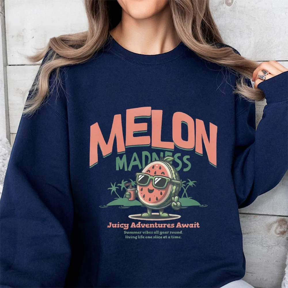 Summer Vibes Watermelon Sweatshirt Cute Melon Retro Fruit Outfit Summer Break Tee Boho Natural Sweater Casual Vibes Graphic Tee