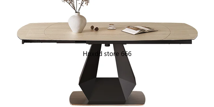 Retractable carbon steel Calais travertine rock slab dining table and chair combination