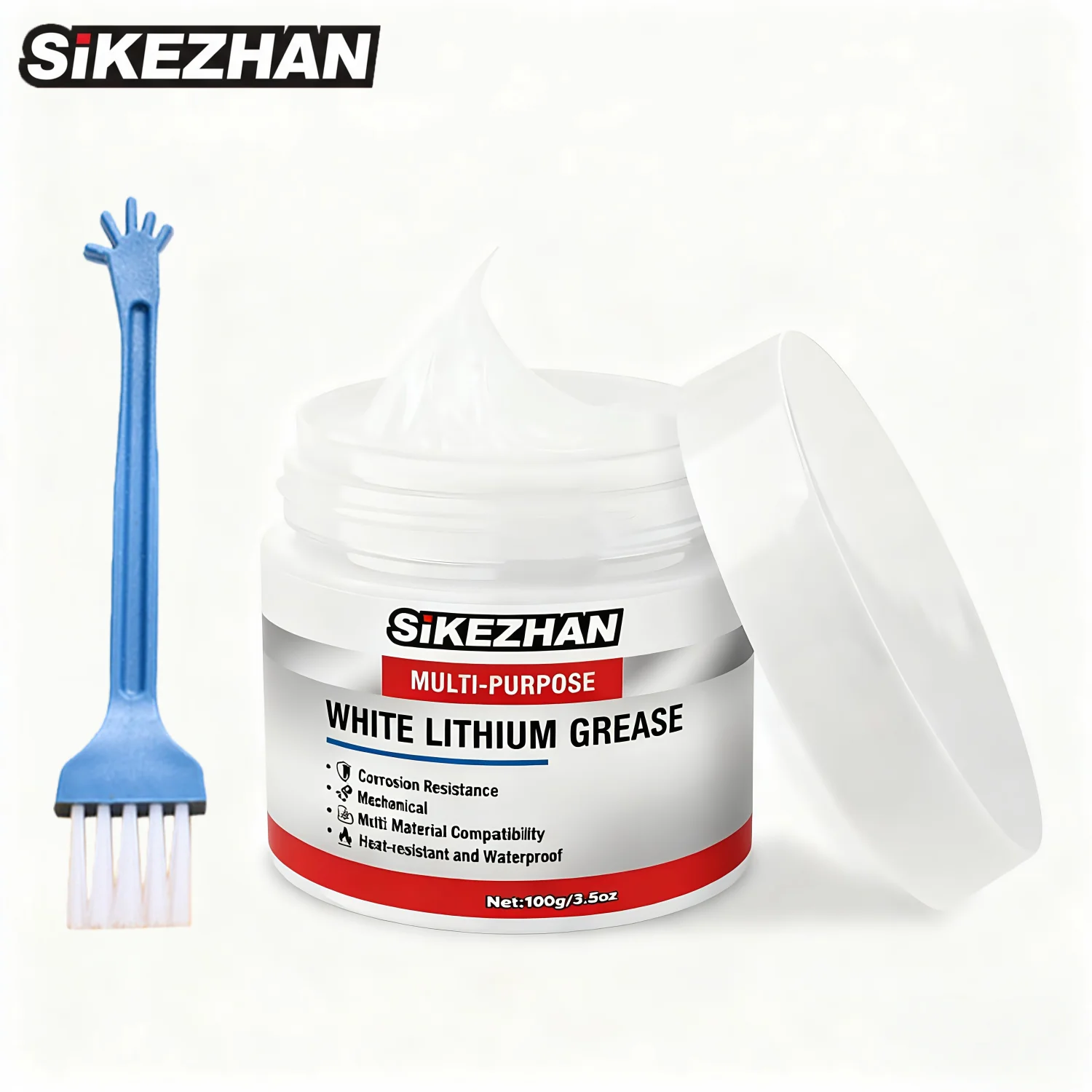 SIKEZHAN Multi-Purpose White Lithium Grease by SIKEZHAN, Lubricant with Brush for Garage Doors, Bearings & Automotive