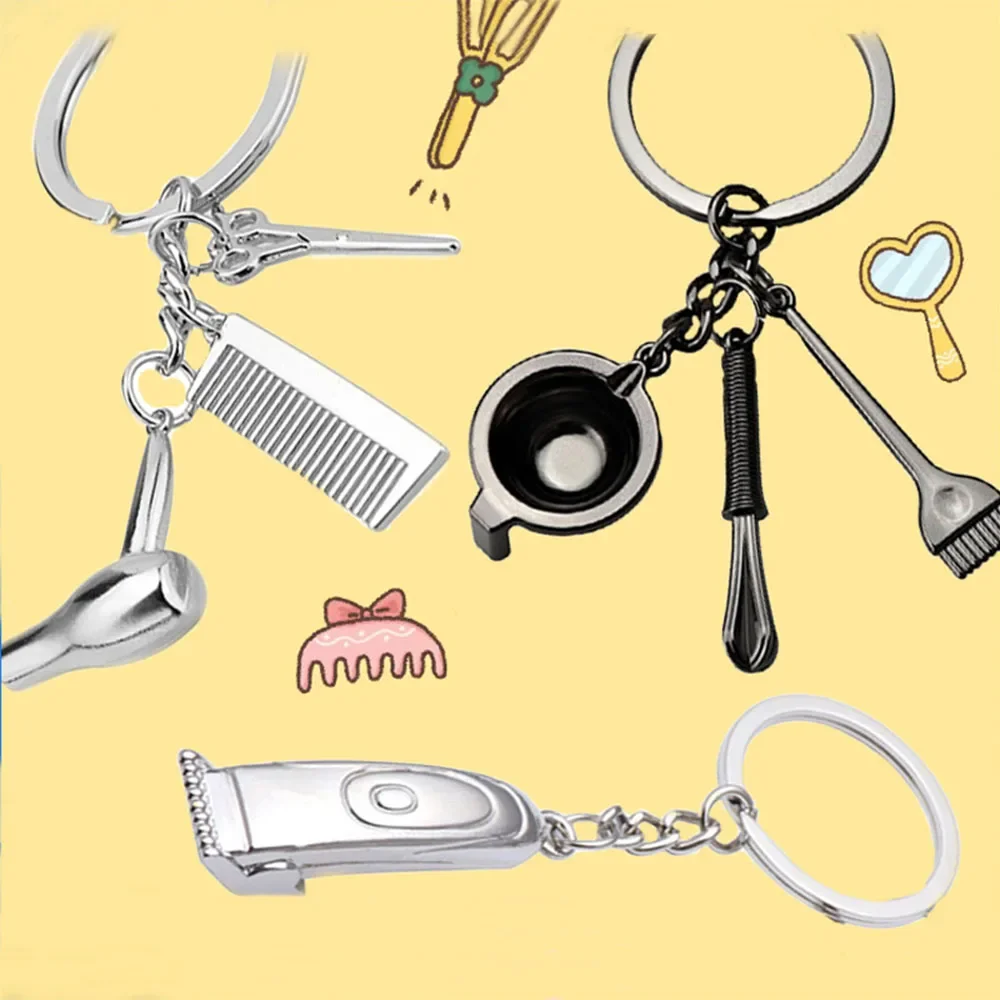 1 Set Hair Cutting Tool Keychain Simulated Beauty And Hairdressing Alloy Men Women Mini Creativity Hanging Pendant Drop Shipping