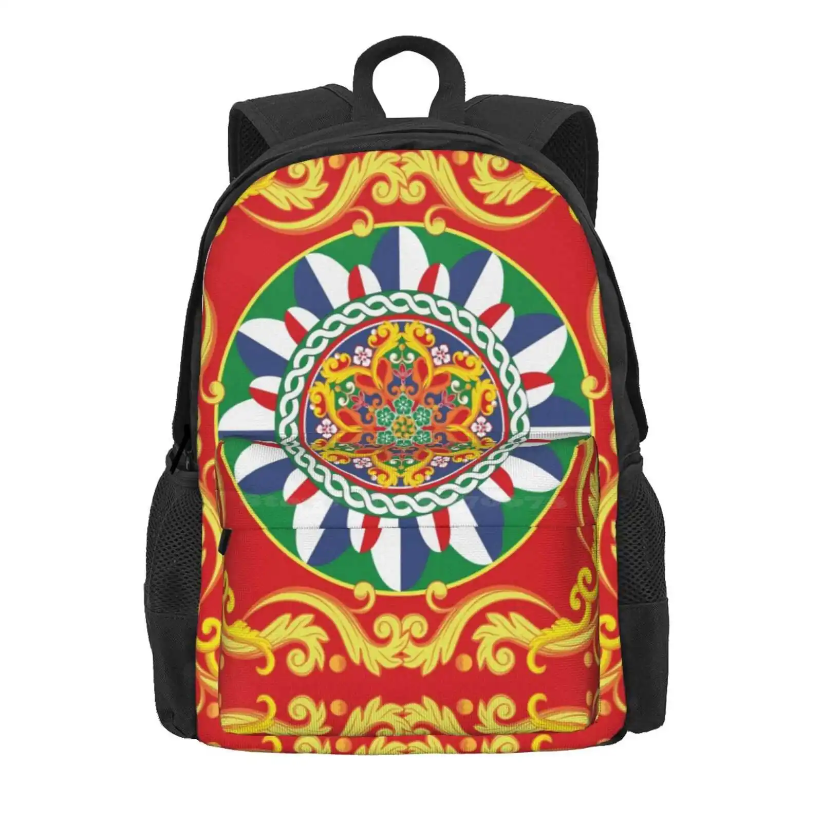 Sicilian Baroque Floral Mandala Tile Hot Sale Schoolbag Backpack Fashion Bags Baroque Italian Mediterranean Traditional