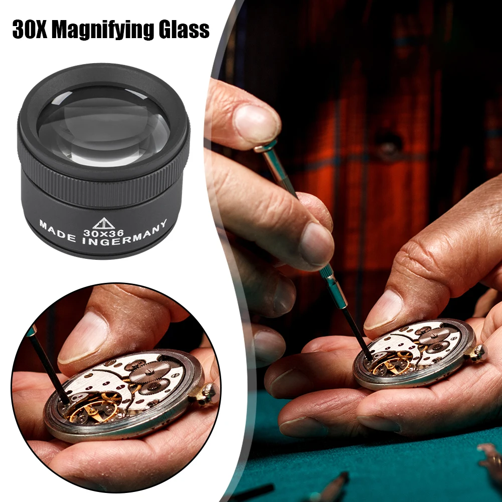 Handheld 30X Magnifying Glass Watch Repair Jewelry Appraisal Monocle Stamps Magnifying Glass Lens Loop Microscope