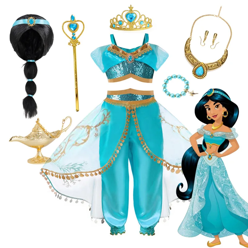 Disney Jasmijn Prinses Jurk Voor Meisjes Cosplay Aladdin Magic Lamp Kostuum Outfit Meisjes Halloween Kids Carnaval Dance Vestidos