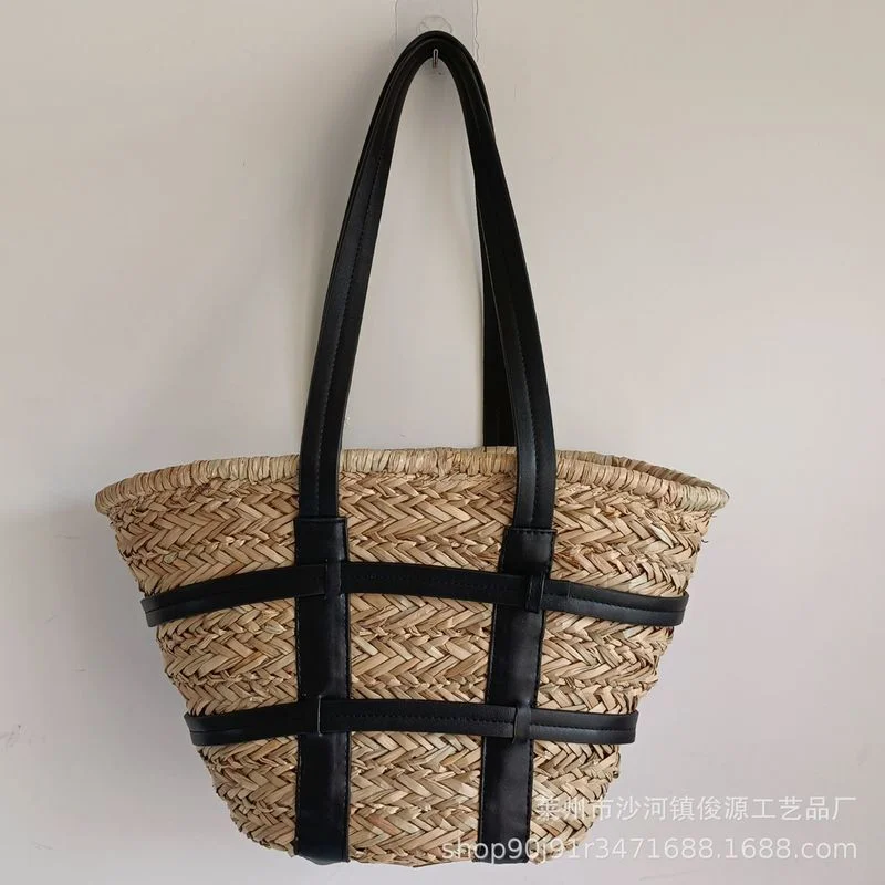 New Fashion Women\'s Shoulder Bag Bohemian Summer Beach Straw Bag Drawstring Large Capacity Designer Female Handbag Shopper Purse