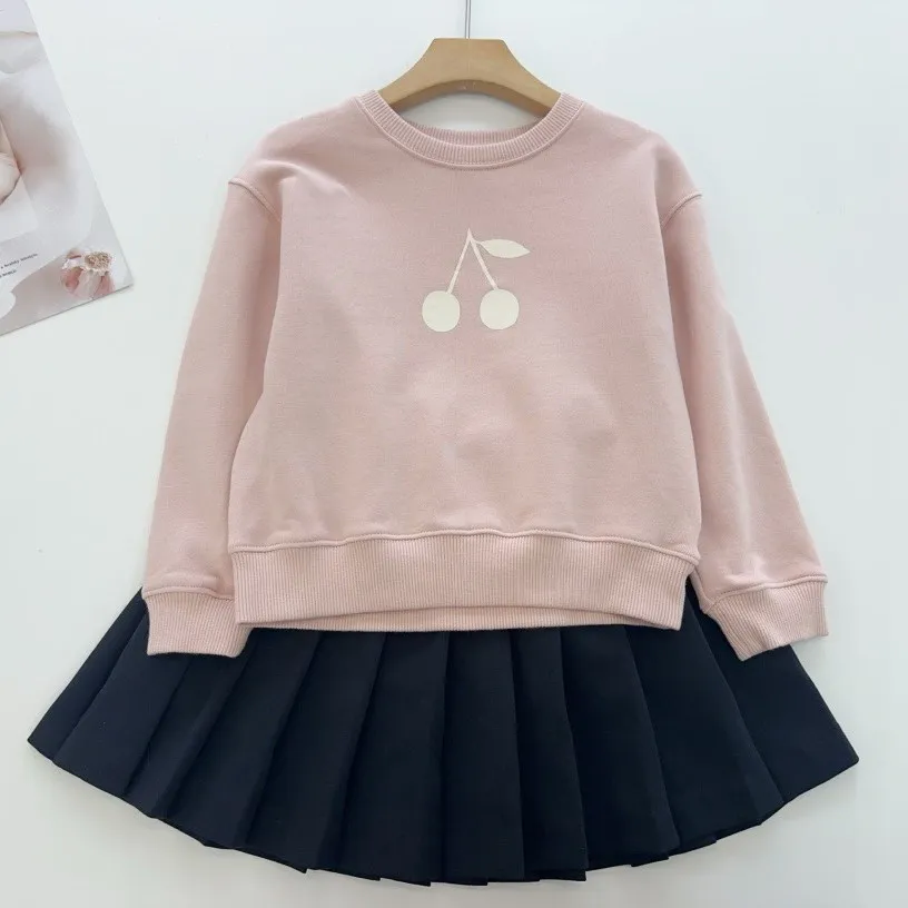 Autumn winter baby girls clothes cherry pattern Sweet pink sweatshirt kids tops casual girls sweatshirt