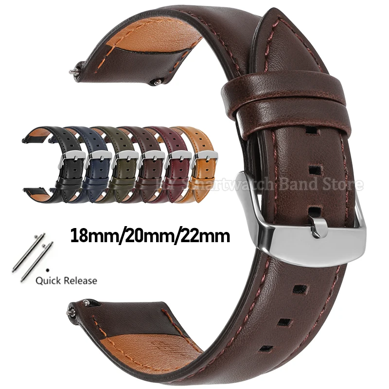 

New 18mm 20mm 22mm Vintage Brown Leather Strap for Omega for Rolex for Seiko Quick Release Wrist Band Men Women Cowhide Bracelet