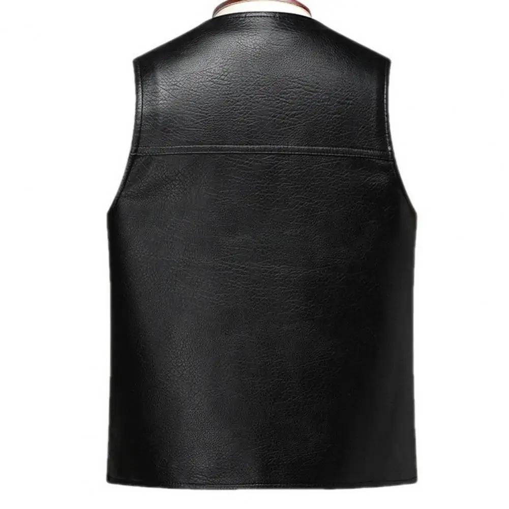 

Imitation Leather Vest Imitation Leather Waistcoat Men's Slim Fit Faux Leather V-neck Waistcoat with Pockets Single for Solid