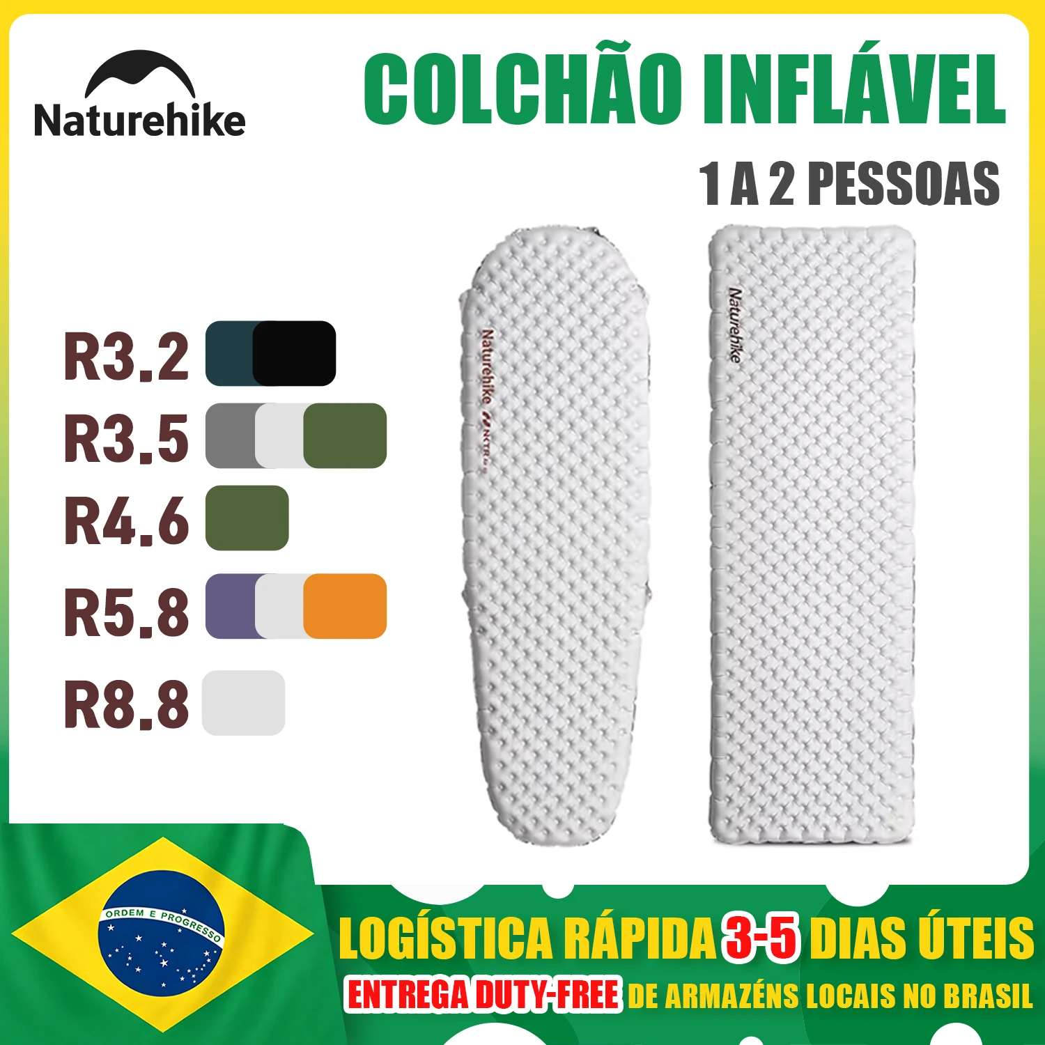 Colchão Inflável Naturehike 3.2/3.5/4.6/5.8/8.8 R Value, Colchonete Ultraleve para Camping, Portátil, à Prova de Umidade colchão casal camping colchonete colchão de ar inflável colchonete de dormir