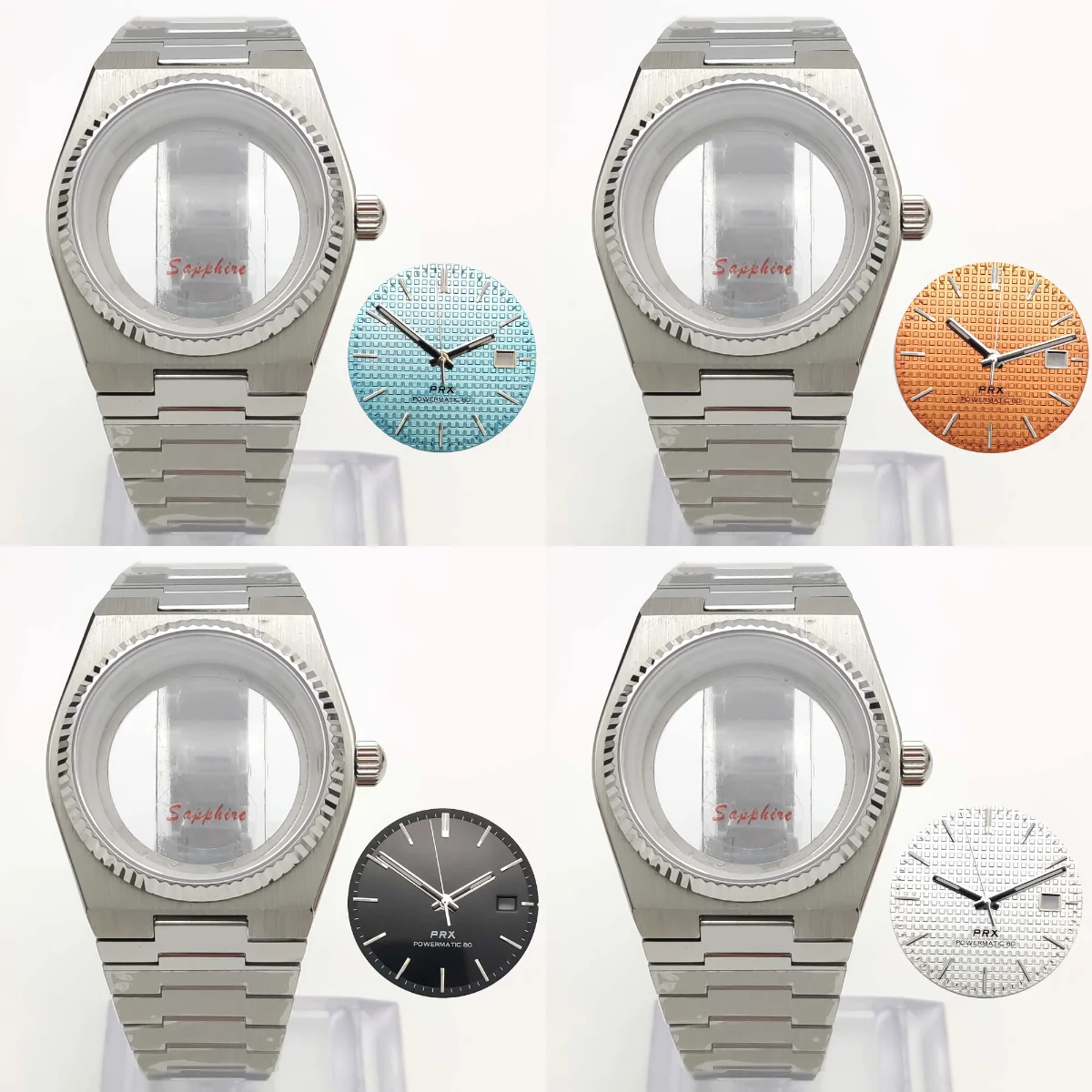 

Корпус часов NH35 40 мм с серебряным кольцом, сапфировое стекло, вареный безель для суперплеера NH35 NH36 Механизм, дата 31,8 мм