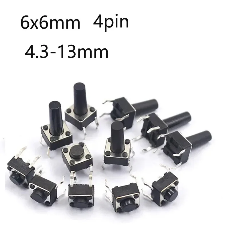 50pcs 6*6*4.3mm- 13mm Miniature Push Button Switch DIP 4pin Tactile Switch Momentary Tactile Button Switch