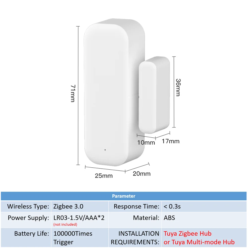 Tuya Zigbee 3.0 Door Sensor Window Sensor Contact Sensor For Smart Home Smart Life APP Remote Control Compatible with Alexa