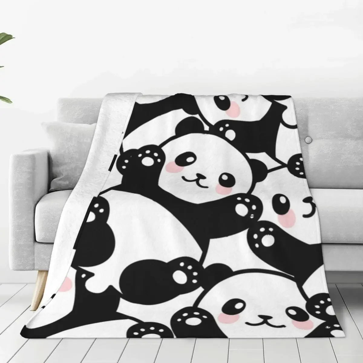 

Cute Pandas Cartoon Animal Knitted Blankets Flannel for Boys kids Lightweight Throw Blanket for Home Couch Bedspread