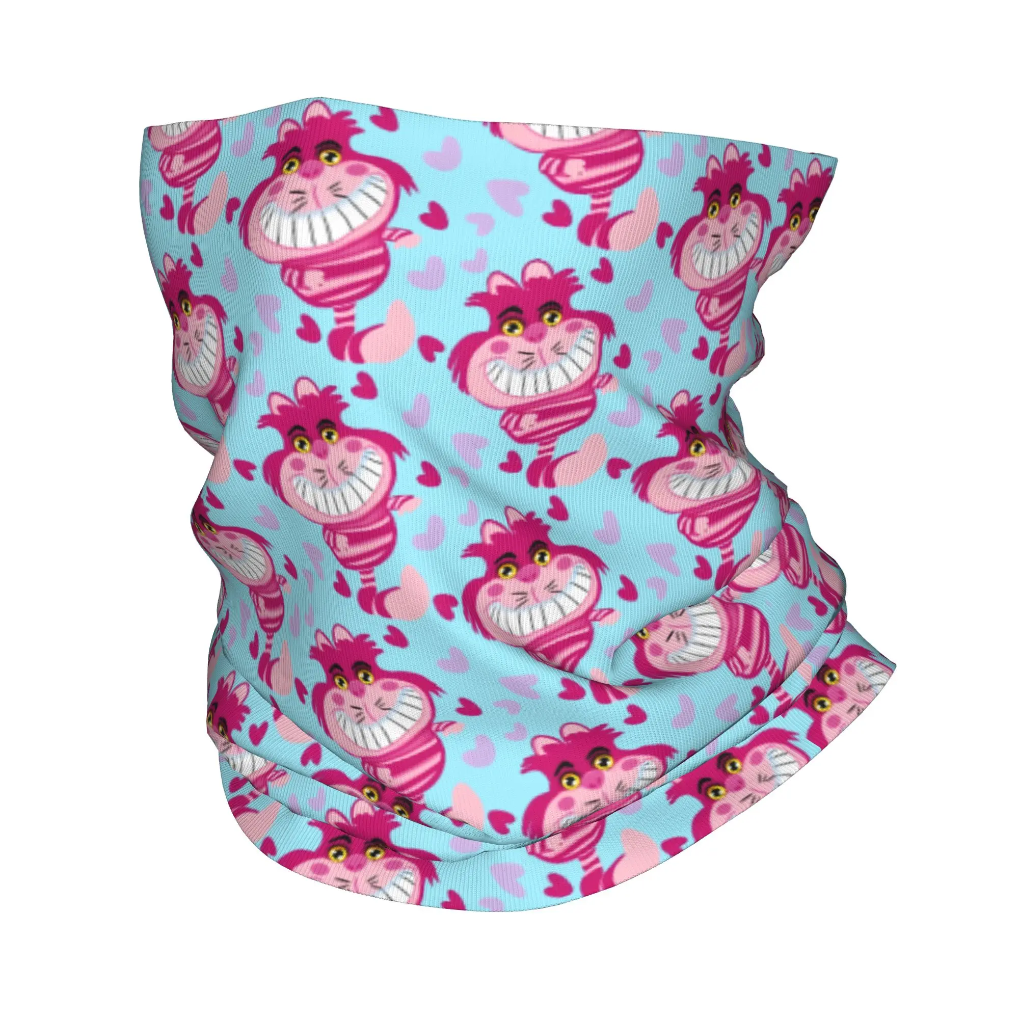 

Custom Cheshire Cat Comic Bandana Neck Gaiter UV Protection Face Scarf Cover Men Women Playful Headwear Tube Balaclava