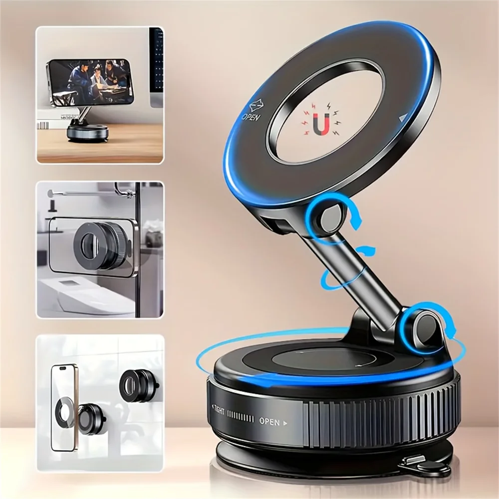 Strong Magnetic Car Phone Holder Foldable Design 360° Adjustable Vacuum Mount for Car/Desk/Bathroom/Universal Use For Xiaomi