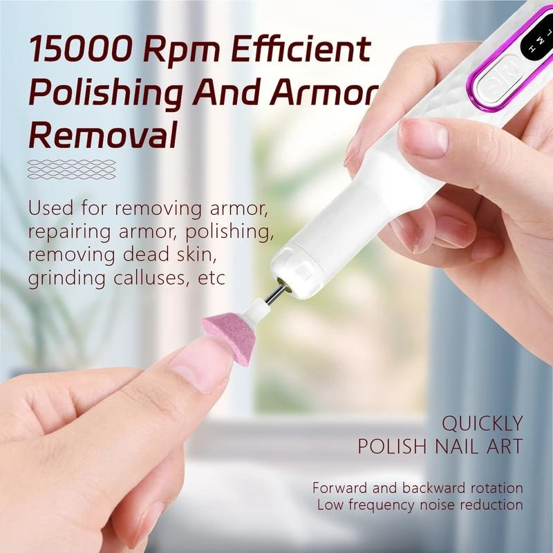 ชุดเครื่องเจียรเล็บไฟฟ้าแบบชาร์จได้ 15000 รอบต่อนาที พร้อมแท่นชาร์จ หัวเจียร 11 แบบ สำหรับเล็บโพลีเจล เจลคริสตัล และอะคริลิค