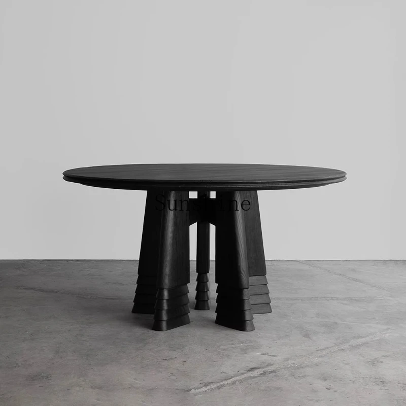 Medieval solid wood household living room round dining table model room negotiation table