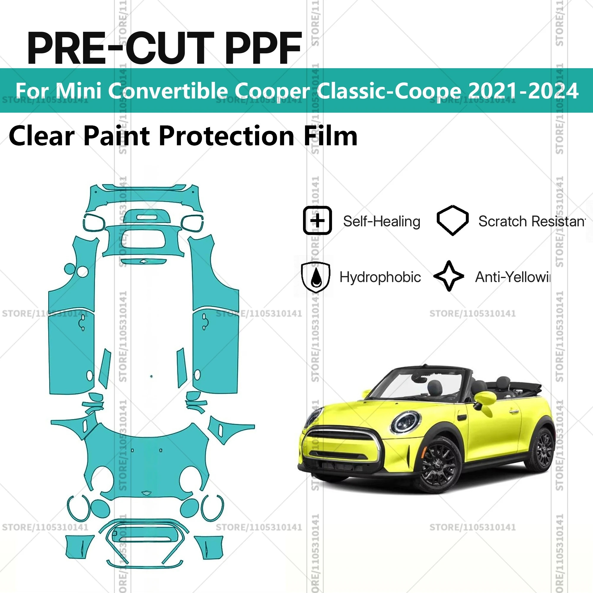 Pre-Cut Paint Protection Film PPF Transparent Car Film Automotive PPF For Mini Convertible Cooper Classic-Coope 2021-2024